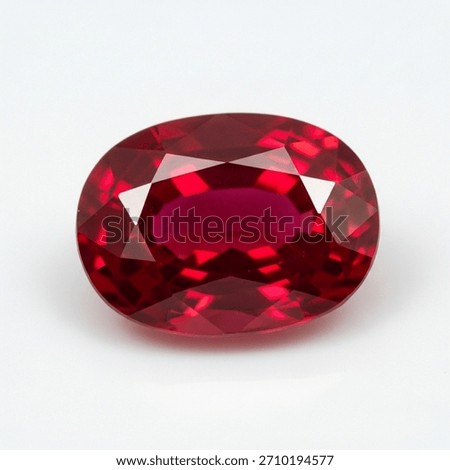 Oval cut red ruby gemstone isolated on white background