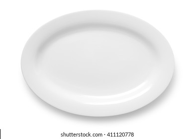 Oval empty plate isolated on white background