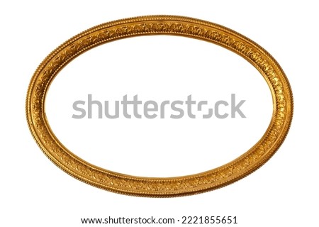 Oval empty transparent wooden and gold gilded ornamental frame, isolated on white background