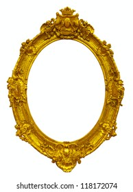 Oval Gold Picture Frame. Isolated Over White Background With Clipping Path