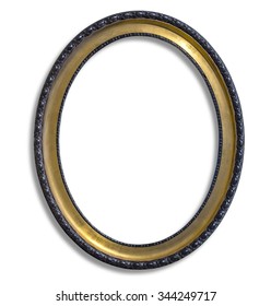 Oval Gold Picture Frame. Isolated Over White With Clipping Path