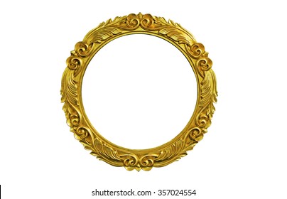 Oval Golden  Picture Frame Isolated  Over White.