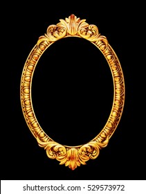 Oval Old Mirror Frame Photo Isolated On Black Background