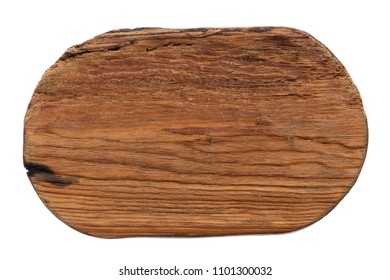 Oval Piece Of Old Wood With A Natural Texture, Pattern. Isolated On White Background