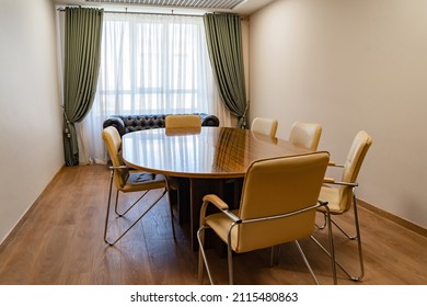 Oval Table In The Meeting Room. Furniture For Office And Work. Classic Interior. 01.09.2021 Russia, Rostov-on-Don