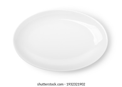 Oval white plate isolated on a white background - Shutterstock ID 1932321902