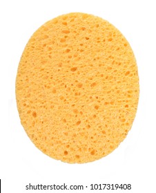 Oval Yellow Sponge Vertical Cleansing Puff For Face Or Cleaning Surface Texture Isolated On White Background On Top View