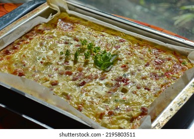 Oven Baked Ham And Cheese Omelette Using Baking Tray With Baking Paper