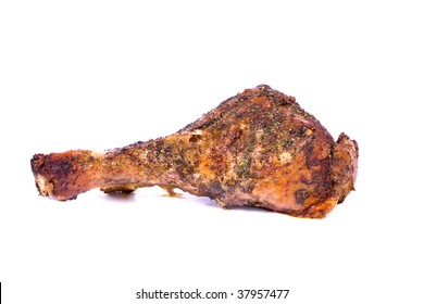 Oven Baked Turkey Leg, Isolated On White.