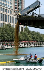 Over 70,000 Rubber Ducks Being Poured Into The Chicago River For The Chicago Ducky Derby As An Annual Fundraiser Benefiting The Special Olympics Illinois, Thursday, Aug. 5, 2021 In Chicago.  