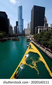 Over 70,000 Rubber Ducks Being Poured Into The Chicago River For The Chicago Ducky Derby As An Annual Fundraiser Benefiting The Special Olympics Illinois, Thursday, Aug. 5, 2021 In Chicago.  