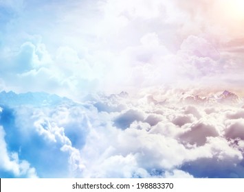 Over the Clouds. Fantastic background with clouds and mountain peaks - Shutterstock ID 198883370