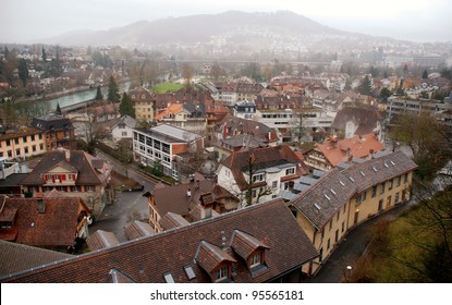 Over View Cityscape Of Bern, Switzerland In Winter