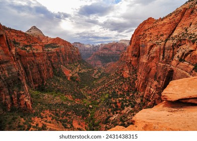 Overcast afternoon view from the end of the Canyon Overlook trail, Zion National Park, Utah, Southwest USA. - Powered by Shutterstock