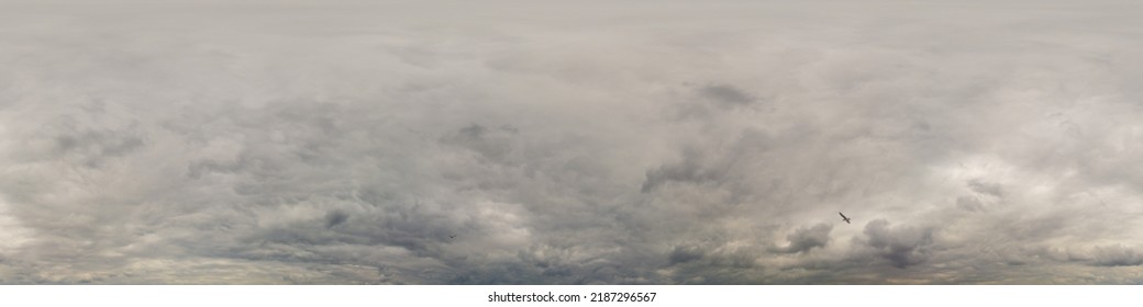 Overcast sky panorama on rainy day with Nimbostratus clouds in seamless spherical equirectangular format. Full zenith for use in 3D graphics, game and for aerial drone 360 degree panorama as sky dome. - Shutterstock ID 2187296567