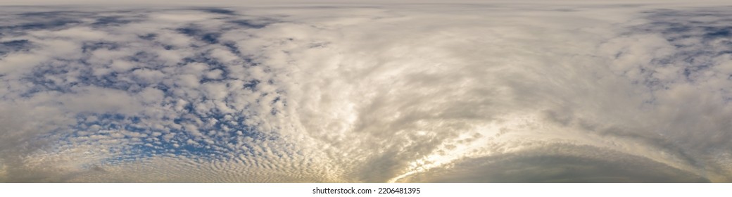 Overcast sky panorama on rainy day with Stratocumulus clouds in seamless spherical equirectangular format. Full zenith for use in 3D graphics, game and for aerial drone 360 degree panorama as sky dome - Shutterstock ID 2206481395