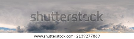 Overcast sky panorama on rainy day with Nimbostratus clouds in seamless spherical equirectangular format. Full zenith for use in 3D graphics, game and for aerial drone 360 degree panorama as sky dome.