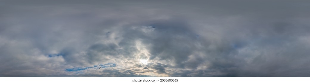 Overcast sky panorama on sunset with Cumulus clouds in Seamless spherical equirectangular format as full zenith for use in 3D graphics, game and aerial drone 360 degree panoramas for sky replacement. - Shutterstock ID 2088600865