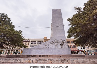 Overcast View Of The Alamo Cenotaph Monument At Texas