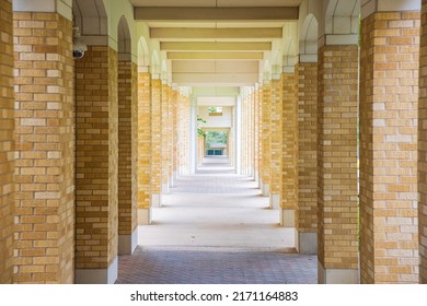 Overcast View Of The Hallway Of Texas Christian University At Fort Worth, Texas