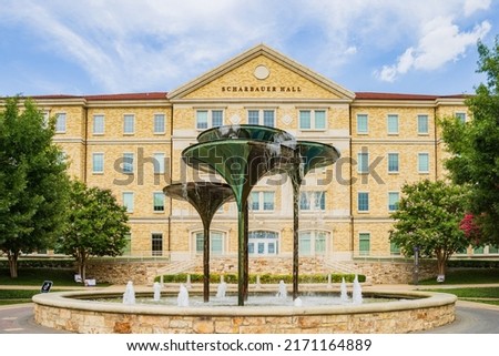 Overcast view of the Scharbauer Hall of Texas Christian University at Fort Worth, Texas