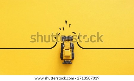 Overcoming Obstacles and Problem Solving - Mini Bulldozer Breaking Barrier. Business Challenge and Limits Removal
