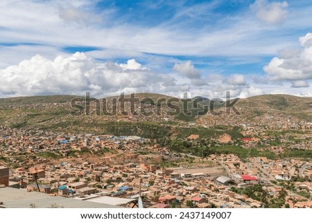 overcrowding. slum built on a hill, underdevelopment in south america, poverty