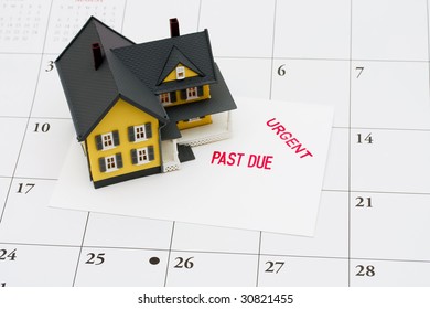 An Overdue Bill Beside A House On Calendar Background, Overdue Mortgage