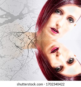 Overexposed Portrait Of Girl With Red Hair With Reflection