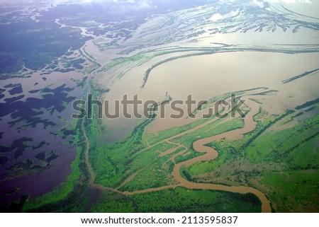 Overflight of the Amazon region from Maués to Manaus. Nice to see the flood plain. Brazil.