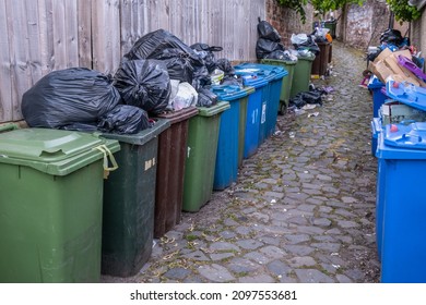 Overflowing Rubbish (Garbage) In An Alleyway In Glasgow During A Strike Action