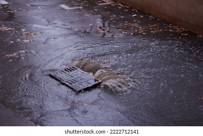 Overflowing Water Ditch In The City After The Rain