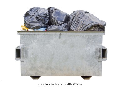 An Overfull Dumpster Bin Isolated Over White With Clipping Path