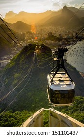 Overhead Cable Car Approaching Sugarloaf Mountain, Rio De Janeiro, Brazil