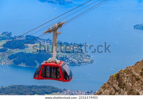 Overhead cable car to the top of Mount\
Pilatus in Canton Lucerne,\
Switzerland