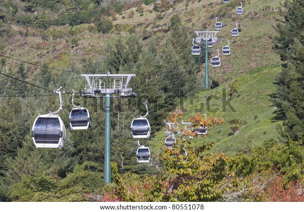 Overhead Cable\
Cars - grass/woodland\
background