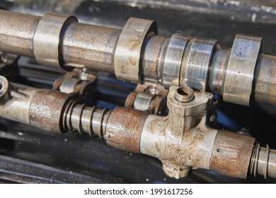 Overhead Camshaft And Rocker Arm And Spring Of Car Engine