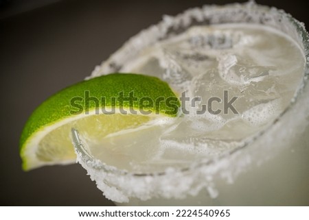 Overhead Close Up Shot of Lime Margarita Iced Alcoholic Mixed Drink with Salt Salted Rim