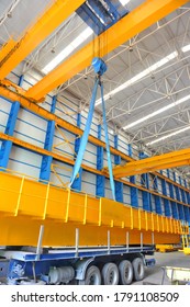 Overhead Crane And Concrete Floor Inside Factory Building For Industrial Background