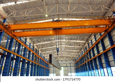 Overhead Crane And Concrete Floor Inside Factory Building For Industrial Background