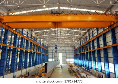 Overhead Crane And Concrete Floor Inside Factory Building For Industrial Background