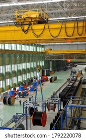 Overhead Crane And Concrete Floor Inside Factory Building For Industrial Background