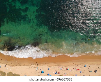 Overhead Drone Shot Of Crystal Cove Beach In Newport Beach California