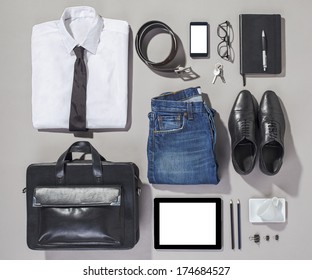 Overhead of essentials modern man. Outfit of business man.  - Powered by Shutterstock