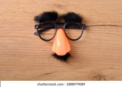 Overhead Glasses With Mustache, April 1, Joke, Fools Day, Top View, Close-up