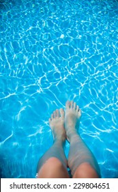 Overhead Photo Of Feet On Grass Background. Close Up Of Feets On The Grass.