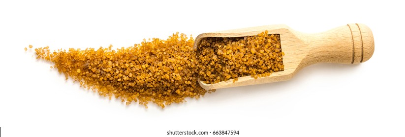 An Overhead Photo Of A Scoop Of Brown Sugar On A White Background With A Place For Text