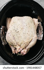 Overhead Photo Of A Whole Chicken In A Crockpot