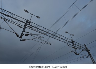 Overhead powerlines for trains in norway - Shutterstock ID 1037493403