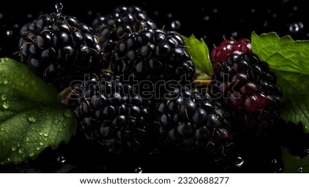 Overhead Shot of Blackberries with visible Water Drops. Close up.
